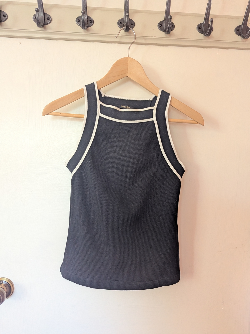 Massimo Dutti Ribbed Black Tank with White Trim, sz XS